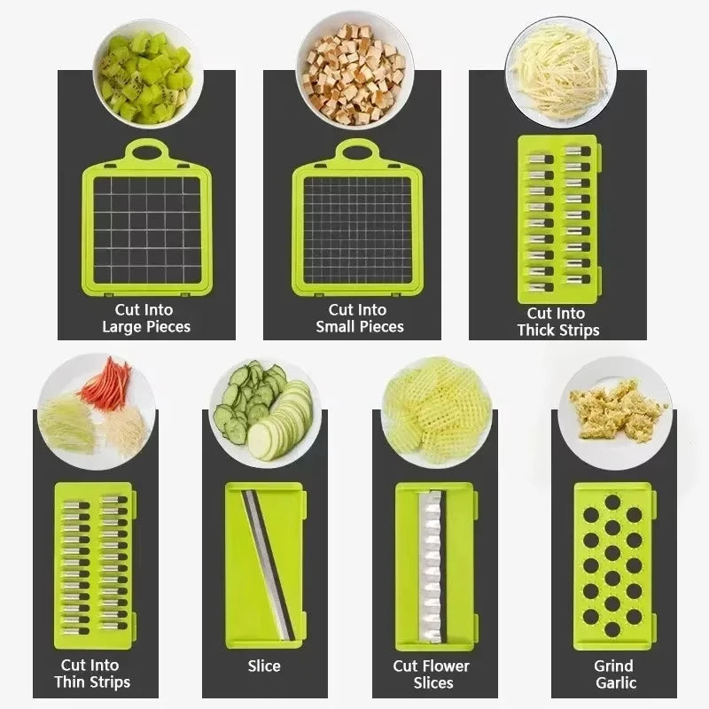14-in-1 Multifunctional Kitchen Gadget – Vegetable Chopper, Slicer, Dicer, Grater & Garlic Cutter in One