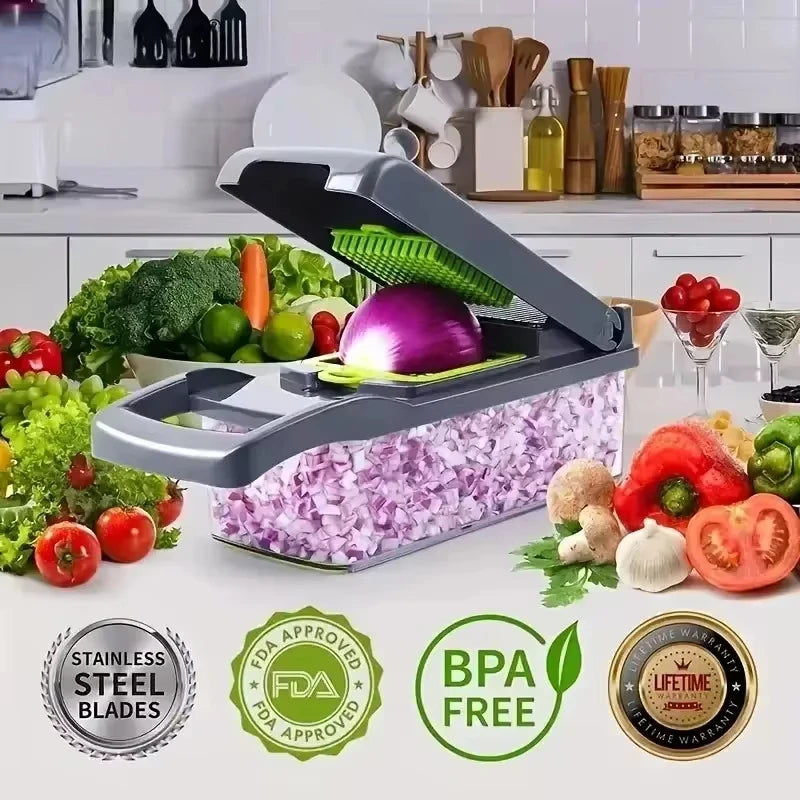 14-in-1 Multifunctional Kitchen Gadget – Vegetable Chopper, Slicer, Dicer, Grater & Garlic Cutter in One