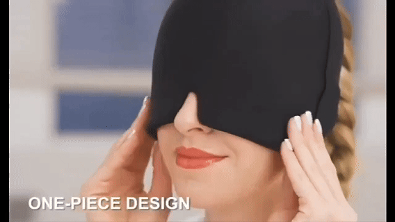 Woman wearing migraine relief ice hat for headache therapy
Black gel cold compress therapy cap with eye mask
Reusable ice head wrap for sinus pressure relief
Migraine relief cap 360 coverage cooling design