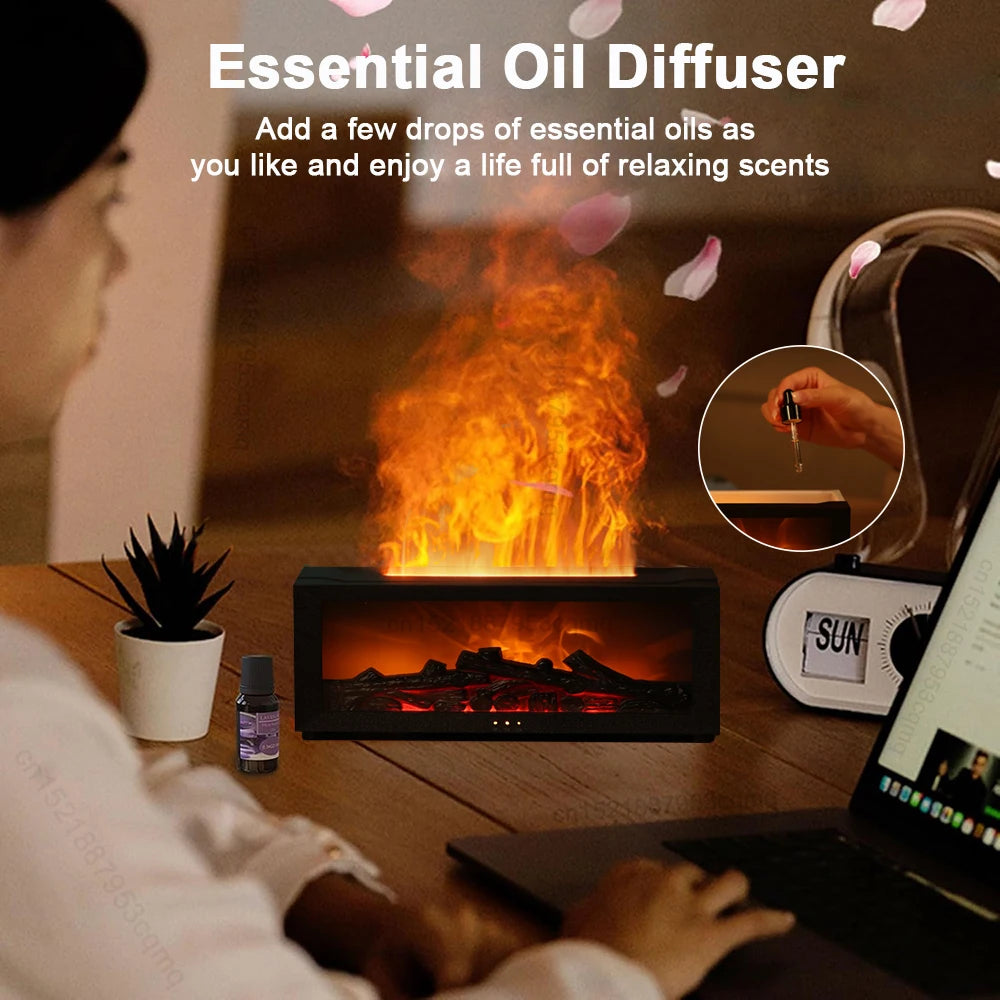 Flame Effect Aroma Humidifier with Remote & LED Light