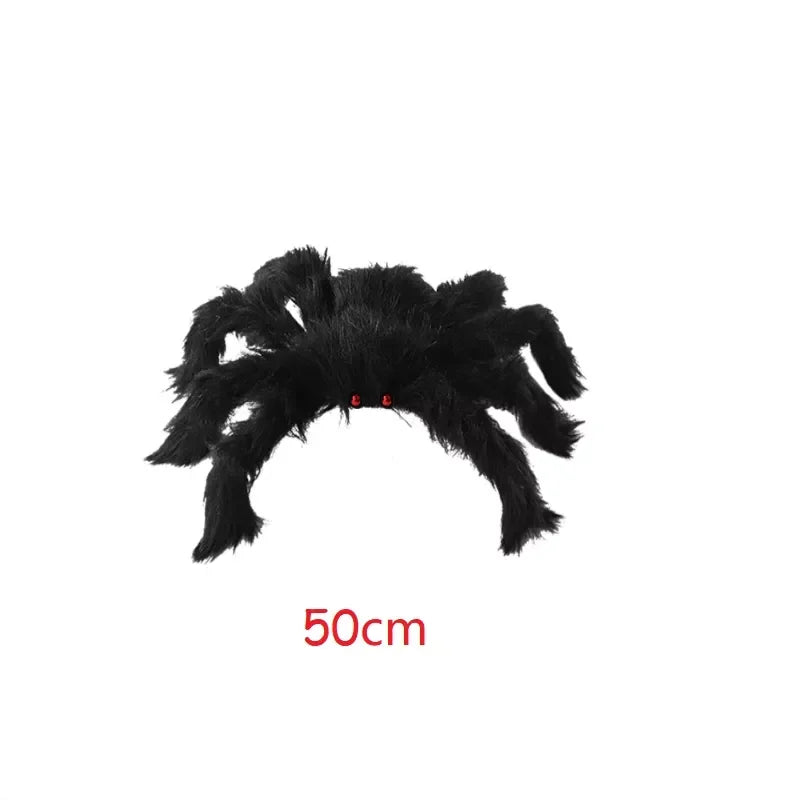 Extra-Large Plush Black Spider Halloween Decoration – 30cm/50cm/90cm/150cm/200cm Hairy Giant Spider Prop for Indoor & Outdoor Haunted House, Party, Home, Bar, Yard Decor