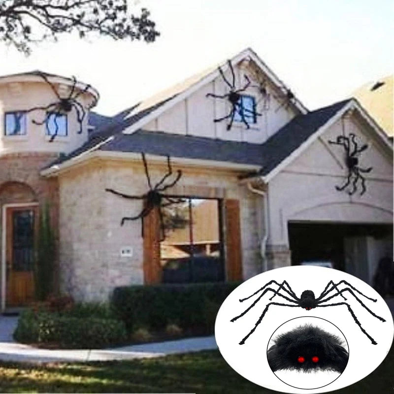 Extra-Large Plush Black Spider Halloween Decoration – 30cm/50cm/90cm/150cm/200cm Hairy Giant Spider Prop for Indoor & Outdoor Haunted House, Party, Home, Bar, Yard Decor
