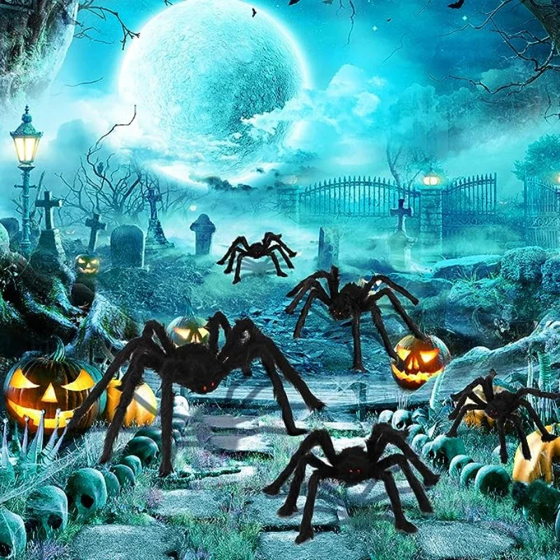 Extra-Large Plush Black Spider Halloween Decoration – 30cm/50cm/90cm/150cm/200cm Hairy Giant Spider Prop for Indoor & Outdoor Haunted House, Party, Home, Bar, Yard Decor