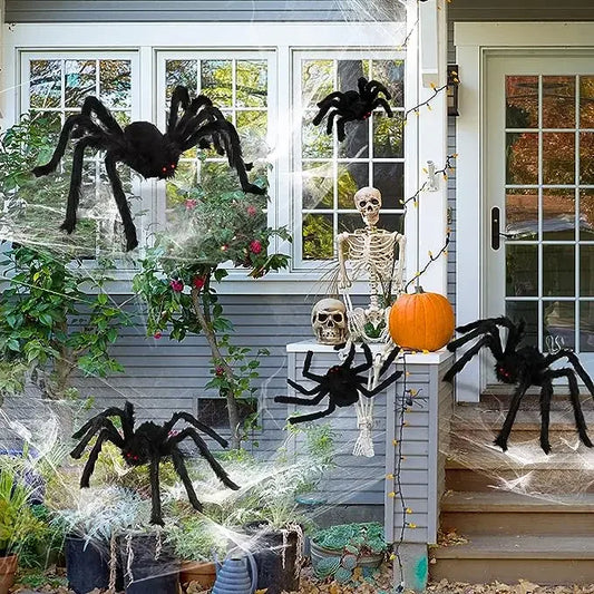 Extra-Large Plush Black Spider Halloween Decoration – 30cm/50cm/90cm/150cm/200cm Hairy Giant Spider Prop for Indoor & Outdoor Haunted House, Party, Home, Bar, Yard Decor