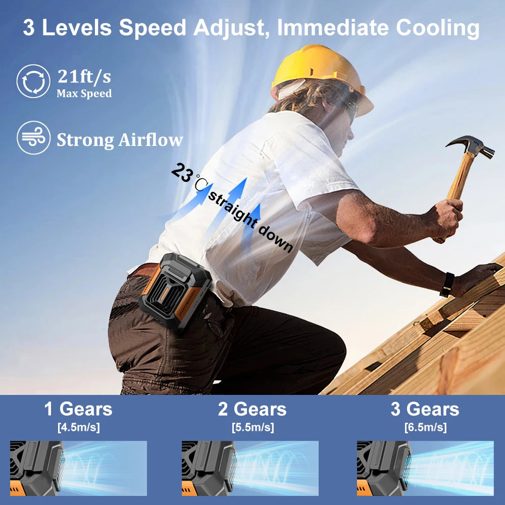 Personal Belt Clip Fan Portable Power Bank Flashlight Wearable Personal Fan Hanging Neck Fan for Outdoor Works Hiking Camping