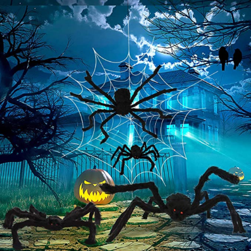 Extra-Large Plush Black Spider Halloween Decoration – 30cm/50cm/90cm/150cm/200cm Hairy Giant Spider Prop for Indoor & Outdoor Haunted House, Party, Home, Bar, Yard Decor