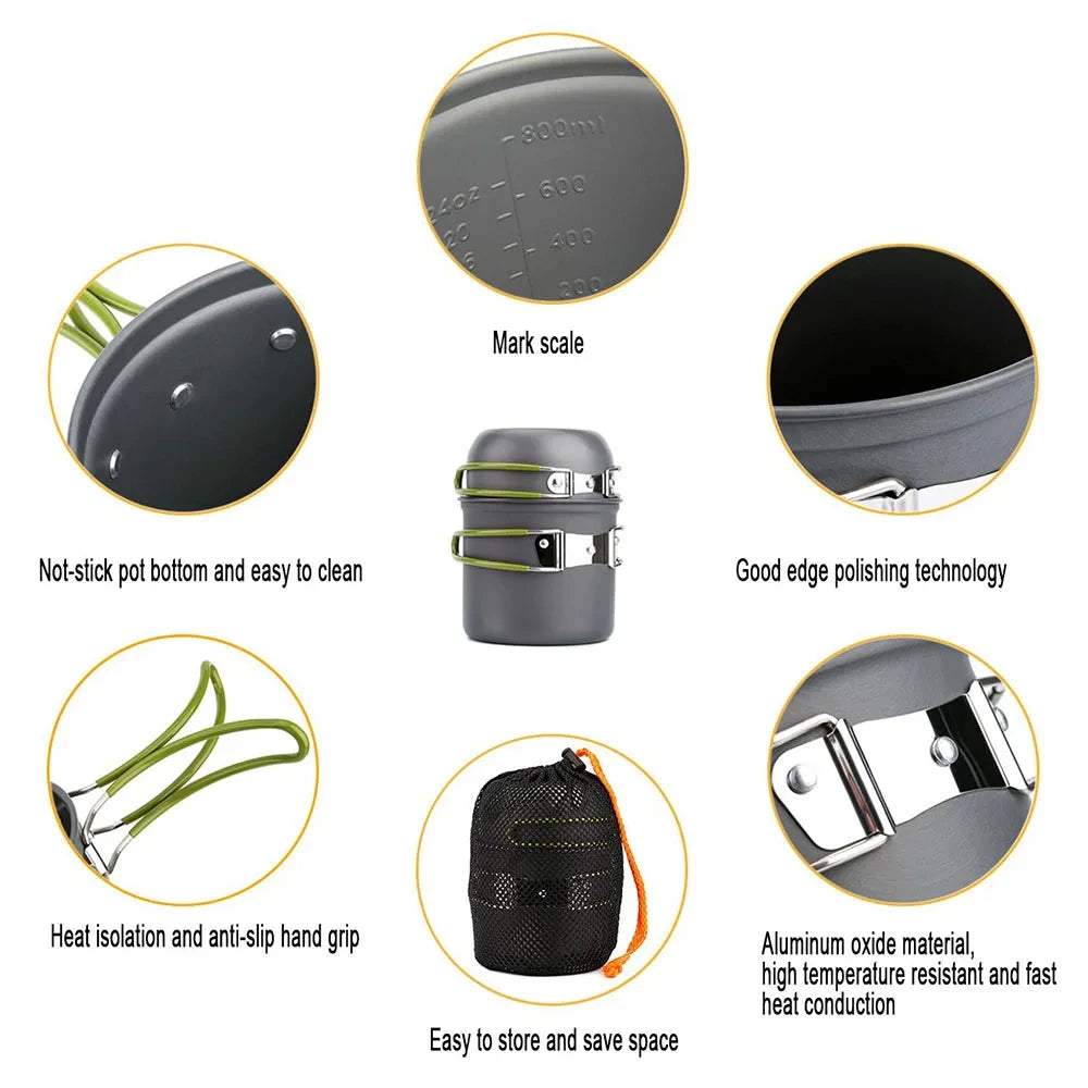 Camping Pots Cookware Set Portable Outdoor Cooking Tableware for Hiking Trekking Picnic Fishing Mountaineering