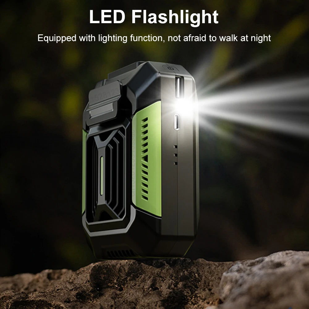 Personal Belt Clip Fan Portable Power Bank Flashlight Wearable Personal Fan Hanging Neck Fan for Outdoor Works Hiking Camping
