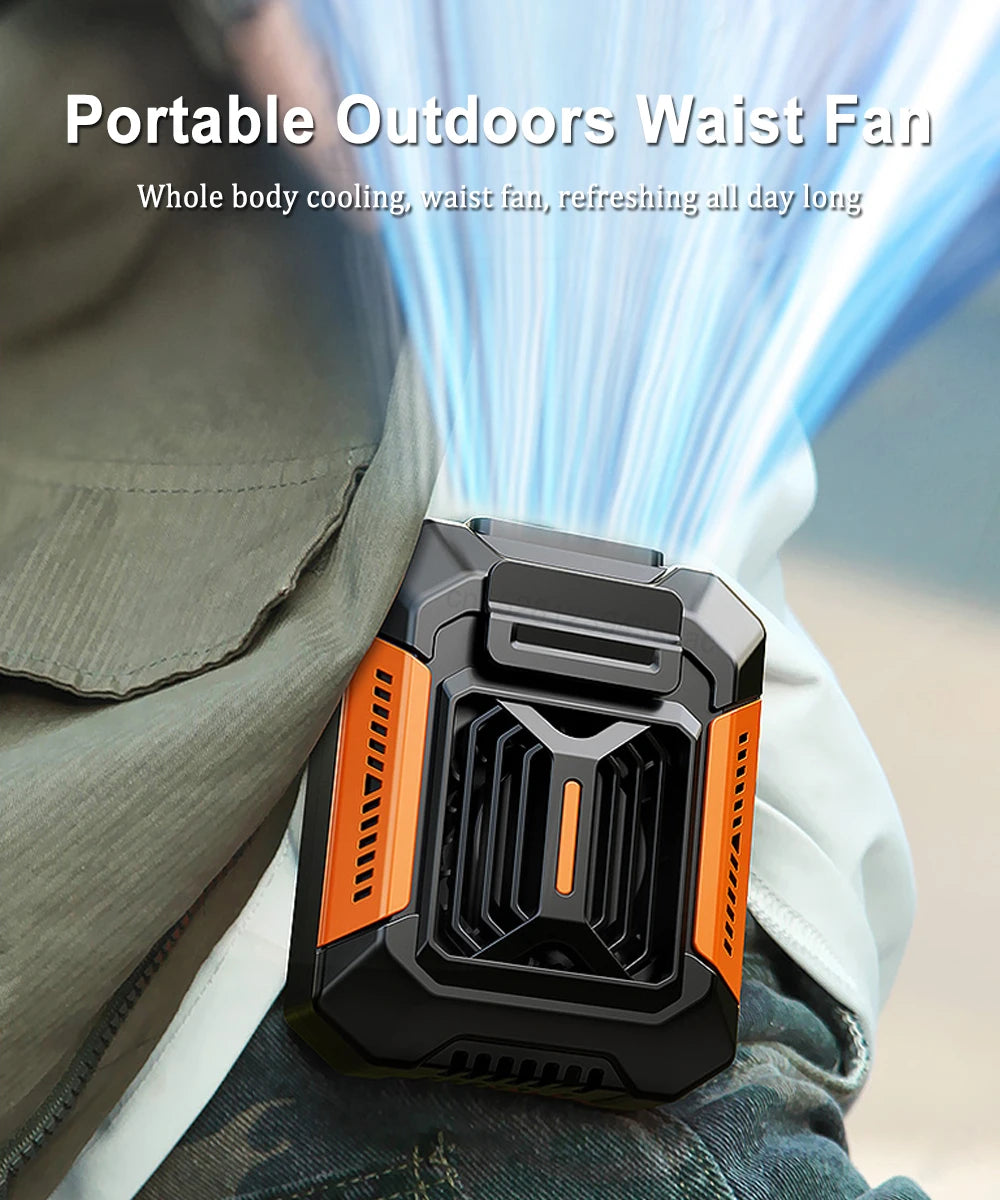 Personal Belt Clip Fan Portable Power Bank Flashlight Wearable Personal Fan Hanging Neck Fan for Outdoor Works Hiking Camping