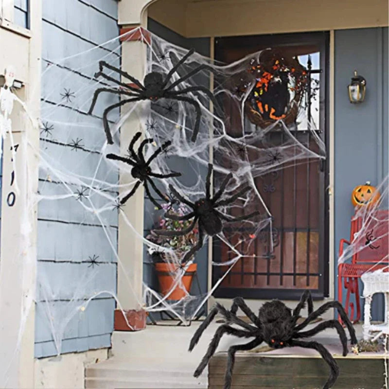 Extra-Large Plush Black Spider Halloween Decoration – 30cm/50cm/90cm/150cm/200cm Hairy Giant Spider Prop for Indoor & Outdoor Haunted House, Party, Home, Bar, Yard Decor