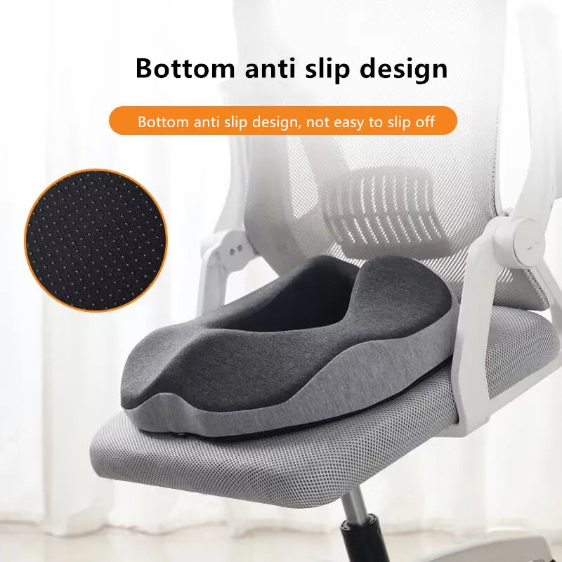 Gray cushion with anti-slip design on a chair, featuring close-up of the anti-slip texture.