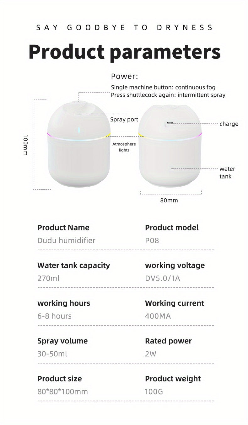 270ML Cool Mist Aroma Humidifier with LED Night Light