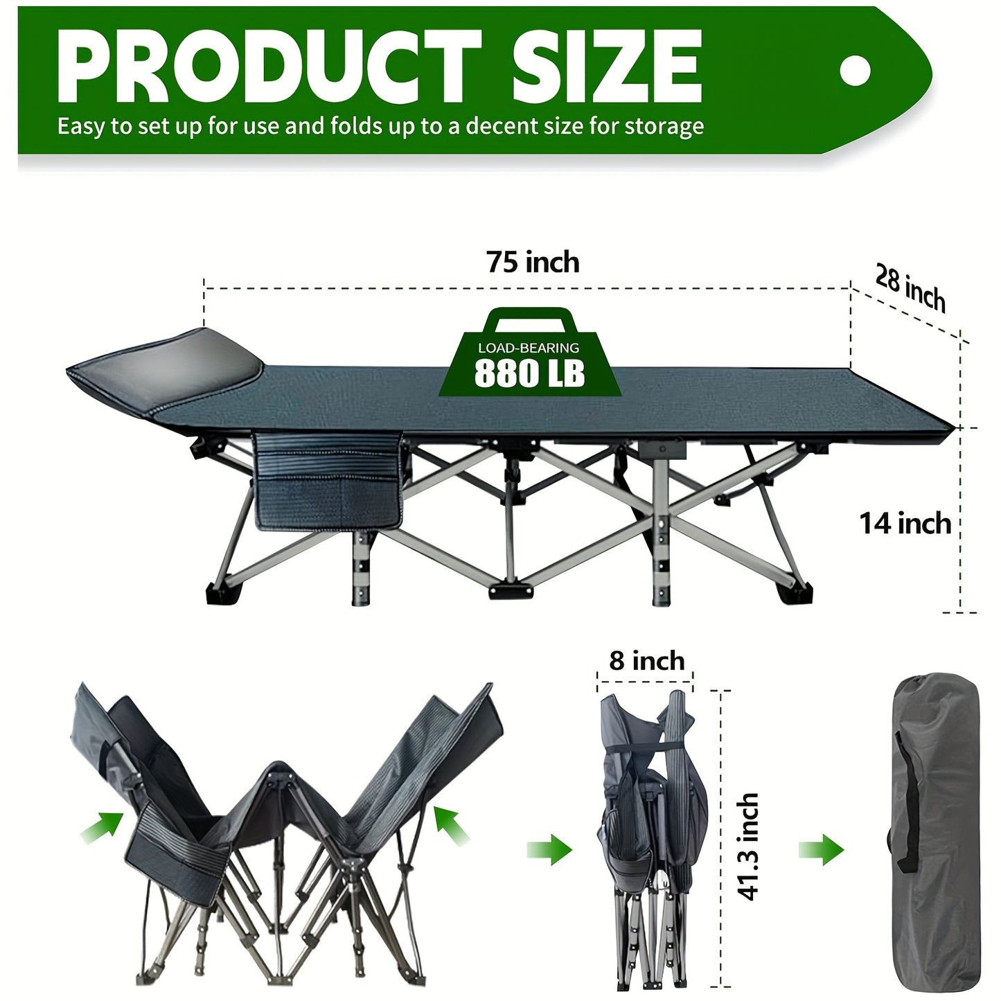 Heavy Duty 75" Folding Bed Camping Cot - Portable Sleeping Bed Cot with Carry Bag | Camping Gear - Outdoor Gear 2025