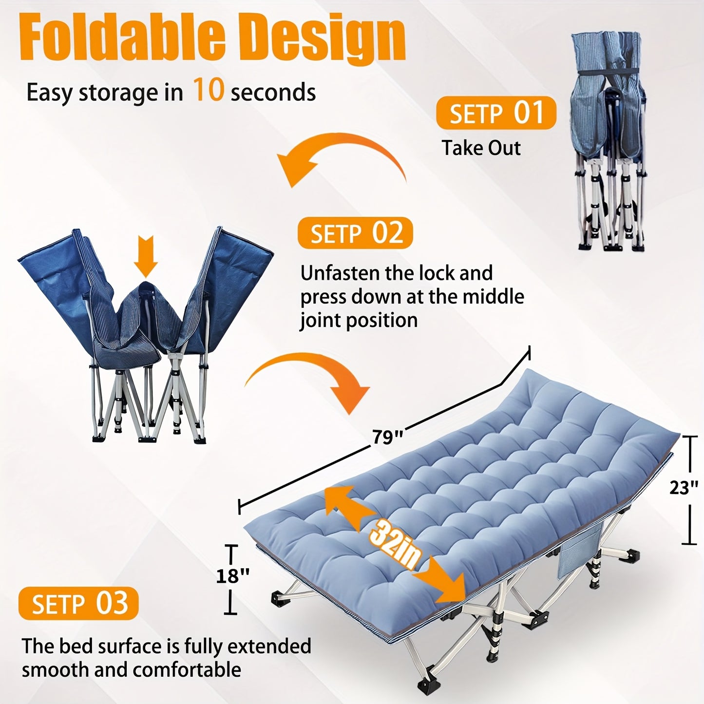 [Heavy Duty] Oversized Camping Cot XXL 32 Inches Width | Extra Wide Cots For Sleeping | Heavy Duty | Folding Cot Camping Bed | Portable For Adults Home Office Outdoor Travel Furniture