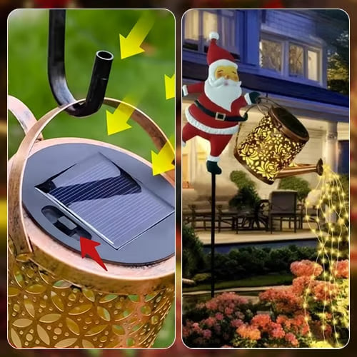 Santa Watering Can Solar Garden Light - Christmas Outdoor LED Decoration