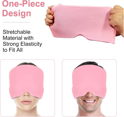 Woman wearing migraine relief ice hat for headache therapy

Black gel cold compress therapy cap with eye mask

Reusable ice head wrap for sinus pressure relief

Migraine relief cap 360 coverage cooling design