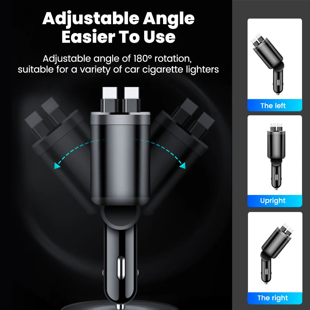 Elough 5 IN 1 Car Charger Retractable USB C to Lightning Cable 2 Type C Port Car USB Charger For IPhone Phone Adapter Compatible