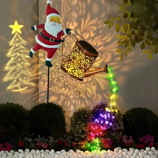 Santa Watering Can Solar Garden Light - Christmas Outdoor LED Decoration
