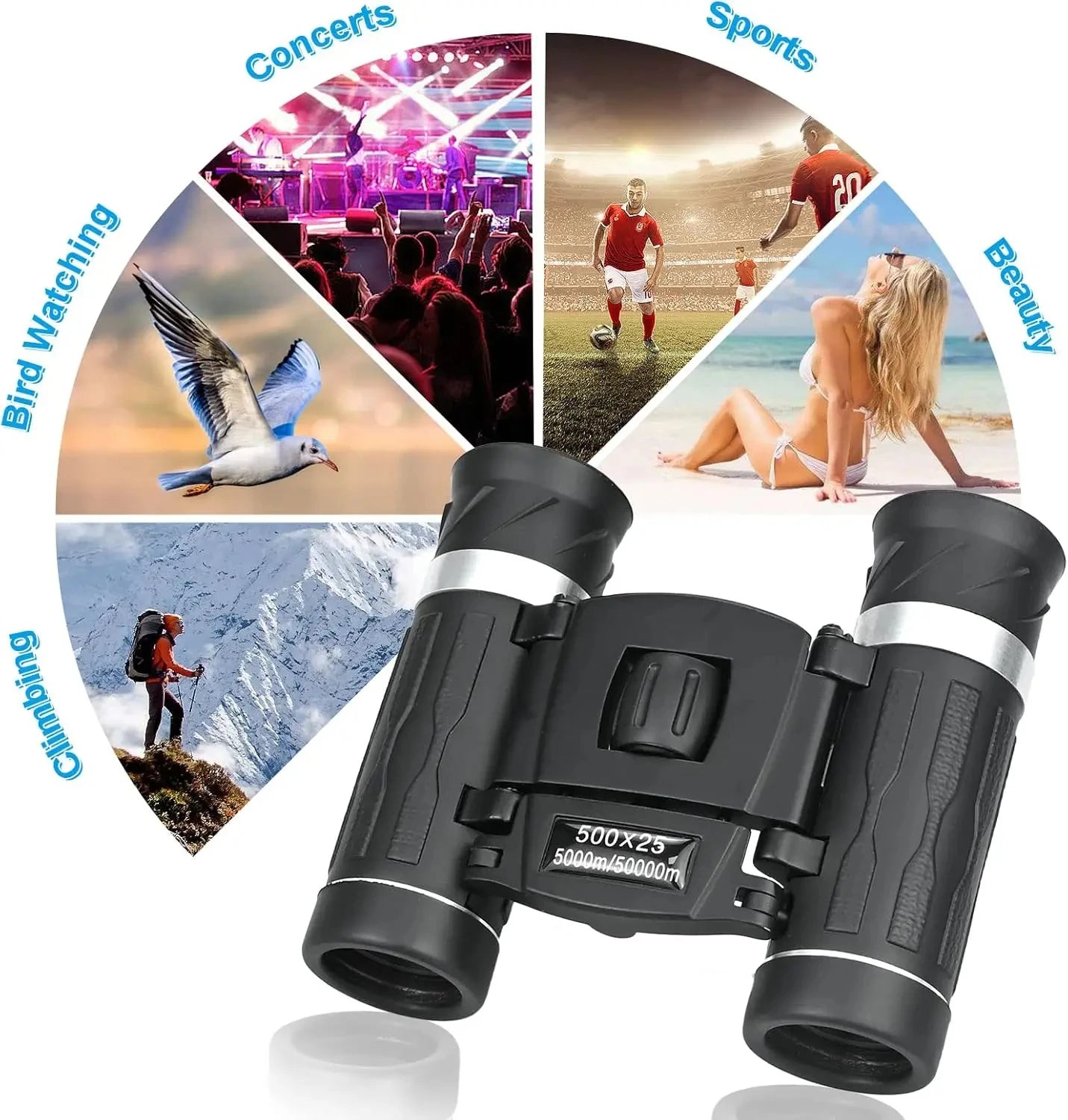 500x25 HD Zoom Binoculars – Powerful Folding Telescope for 5000M+ Long-Distance Viewing | Compact for Hunting, Camping & Outdoor Sports