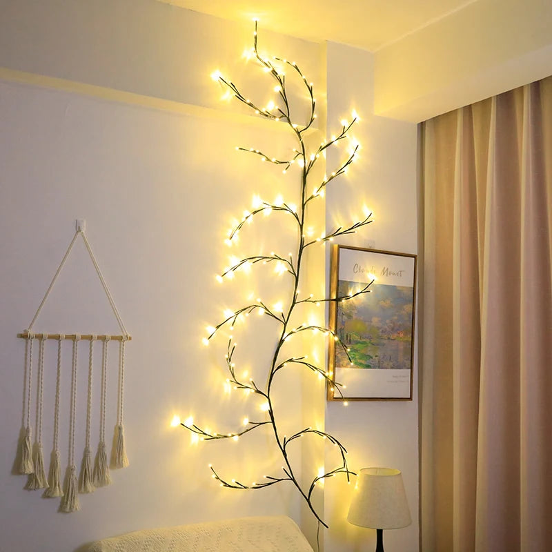 144-LED Willow Vine Tree Lights – Artificial Rattan Wall Decor for Bedroom, Living Room & Holiday Decoration