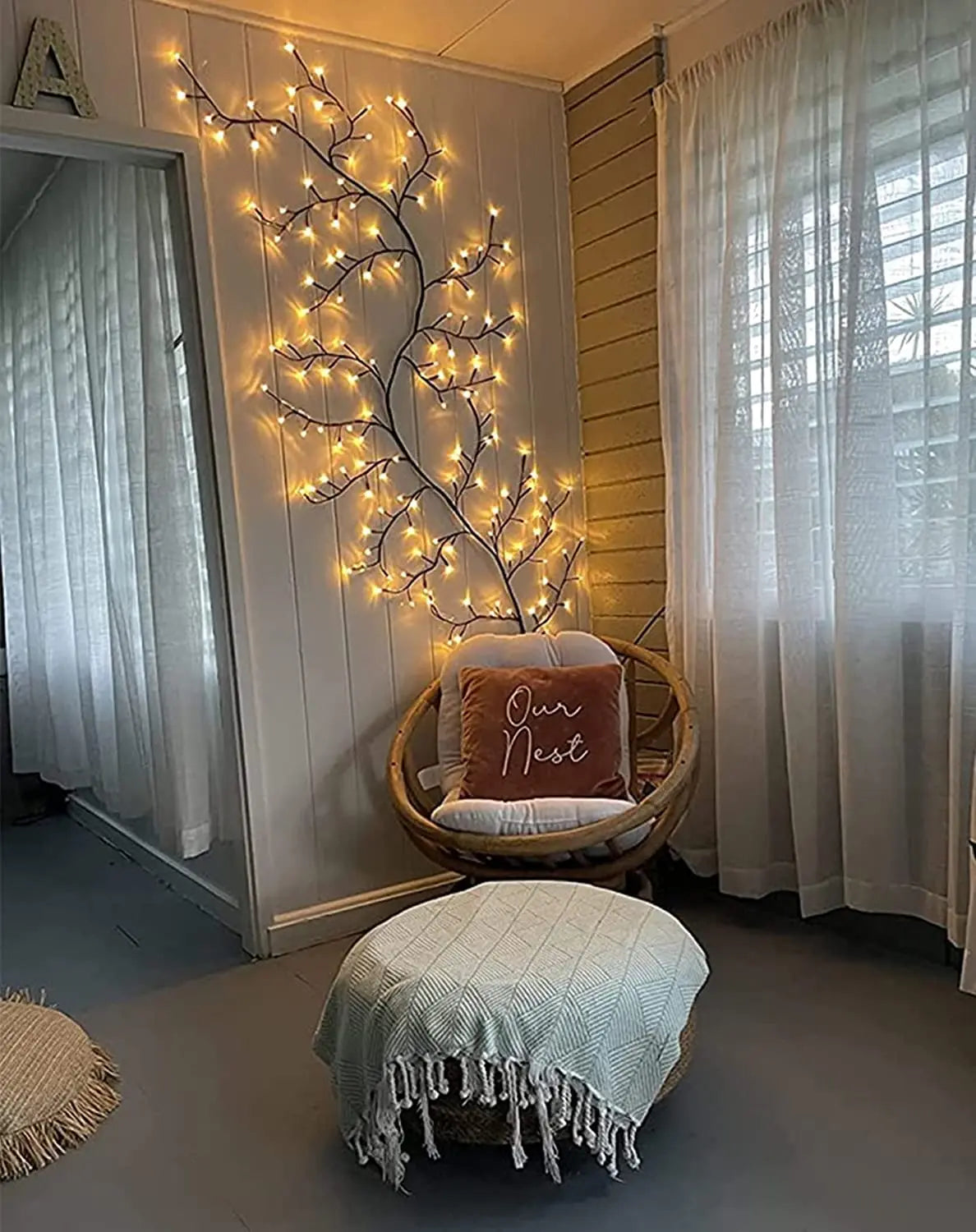 144-LED Willow Vine Tree Lights – Artificial Rattan Wall Decor for Bedroom, Living Room & Holiday Decoration