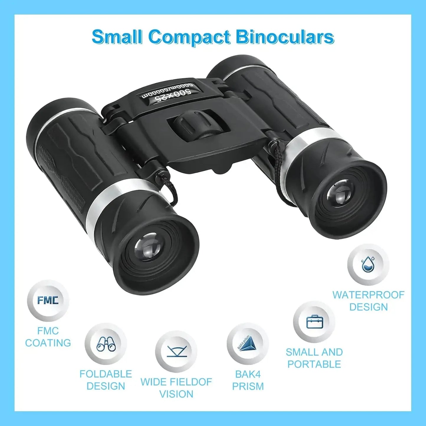 500x25 HD Zoom Binoculars – Powerful Folding Telescope for 5000M+ Long-Distance Viewing | Compact for Hunting, Camping & Outdoor Sports