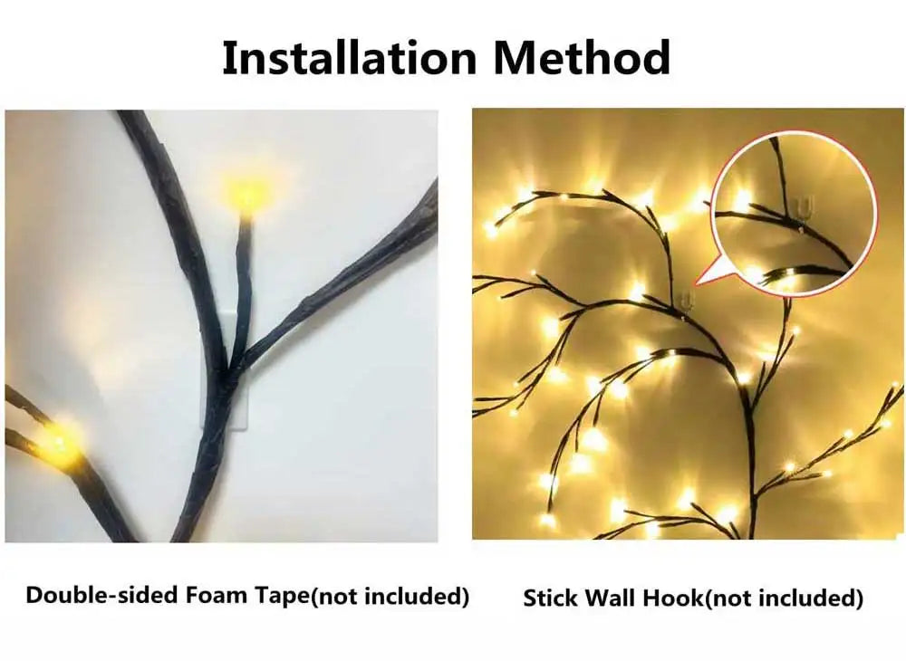 144-LED Willow Vine Tree Lights – Artificial Rattan Wall Decor for Bedroom, Living Room & Holiday Decoration
