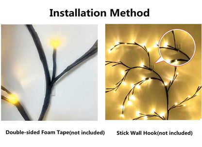 144-LED Willow Vine Tree Lights – Artificial Rattan Wall Decor for Bedroom, Living Room & Holiday Decoration