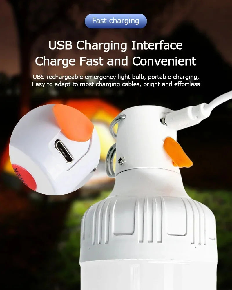 2PC Camping Brightness Light Portable Rechargeable Dimmable LED Bulb Outdoor Tent Light Emergency Night Light with Hook