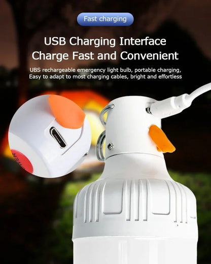 2PC Camping Brightness Light Portable Rechargeable Dimmable LED Bulb Outdoor Tent Light Emergency Night Light with Hook