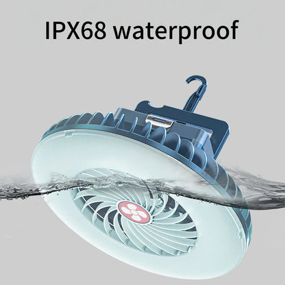 Multifunctional Waterproof Tent Fan Rechargeable Camping Lamp Night Market Booth Lamp Outdoor Cooling Fan Lamp Portable Lantern