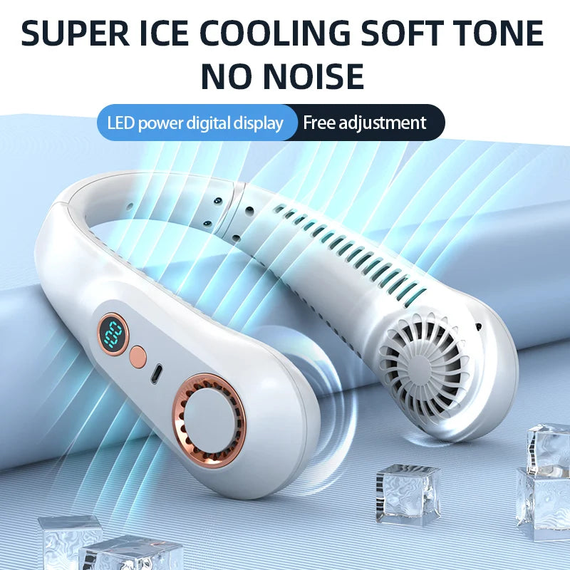 3000mAh Hanging Neck Fan Portable Bladeless Mini USB Rechargeable Mute LED Digital Display Electric Fan Summer Air Cooler ﻿ 2025