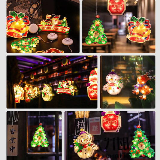 Luminous Christmas Window Decorations - Snowman Santa Claus Suction Cup Lamp Ornaments