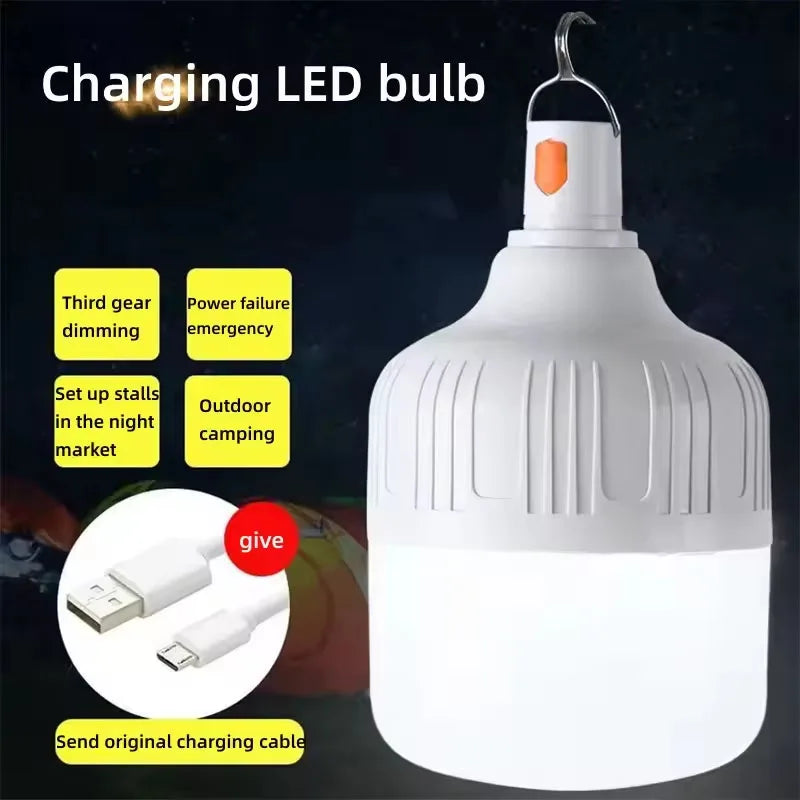 2PC Camping Brightness Light Portable Rechargeable Dimmable LED Bulb Outdoor Tent Light Emergency Night Light with Hook