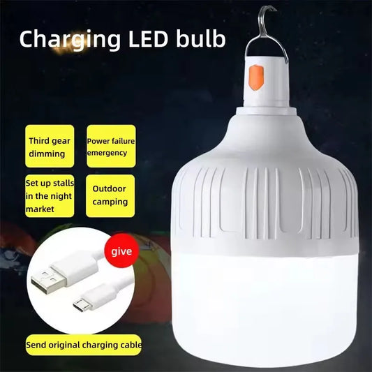 2PC Camping Brightness Light Portable Rechargeable Dimmable LED Bulb Outdoor Tent Light Emergency Night Light with Hook
