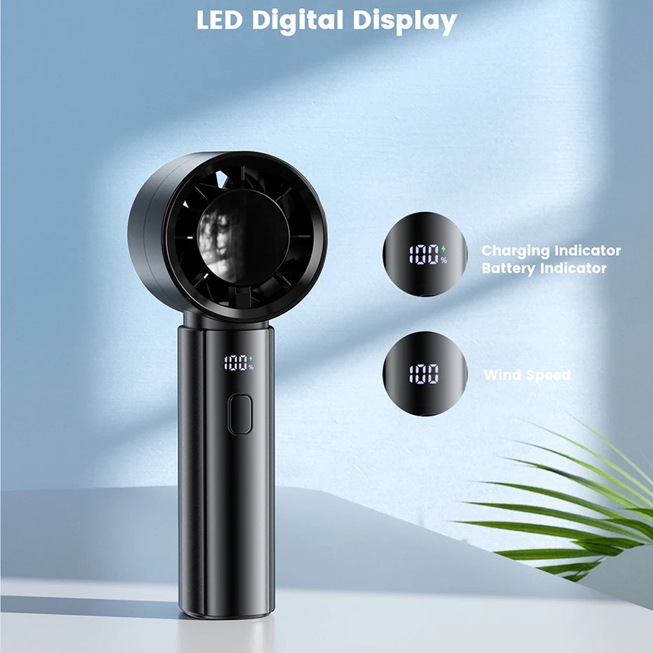 coldSky Portable Handheld Fan 4000mAh Battery Operated Cooling Fan 5 Speed Adjustable Small Desktop Fan With Digital Display