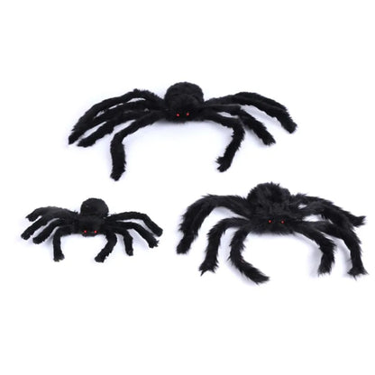 Extra-Large Plush Black Spider Halloween Decoration – 30cm/50cm/90cm/150cm/200cm Hairy Giant Spider Prop for Indoor & Outdoor Haunted House, Party, Home, Bar, Yard Decor