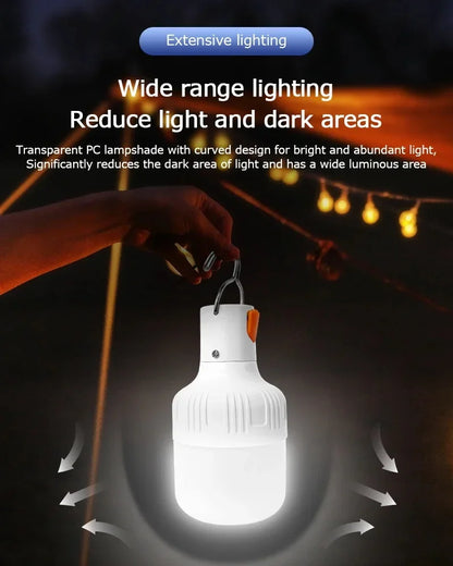 2PC Camping Brightness Light Portable Rechargeable Dimmable LED Bulb Outdoor Tent Light Emergency Night Light with Hook