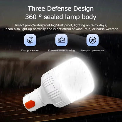 2PC Camping Brightness Light Portable Rechargeable Dimmable LED Bulb Outdoor Tent Light Emergency Night Light with Hook