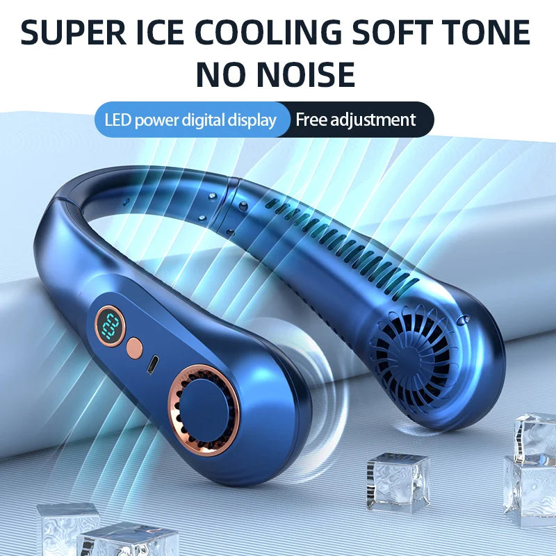 3000mAh Hanging Neck Fan Portable Bladeless Mini USB Rechargeable Mute LED Digital Display Electric Fan Summer Air Cooler ﻿ 2025