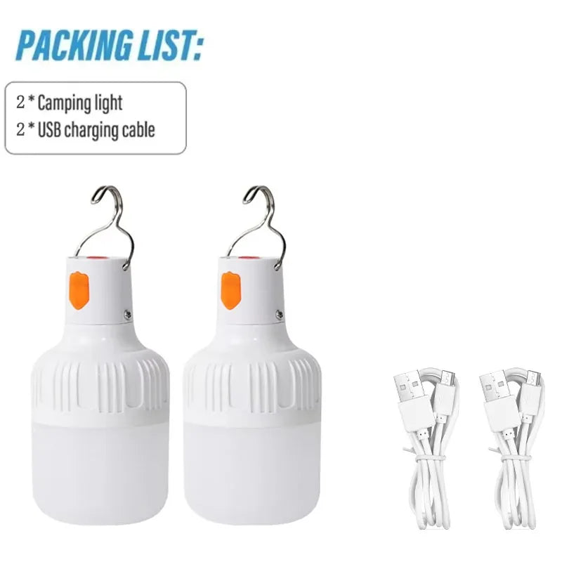 2PC Camping Brightness Light Portable Rechargeable Dimmable LED Bulb Outdoor Tent Light Emergency Night Light with Hook