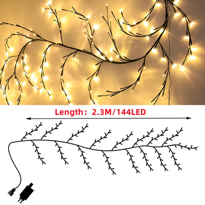 144-LED Willow Vine Tree Lights – Artificial Rattan Wall Decor for Bedroom, Living Room & Holiday Decoration