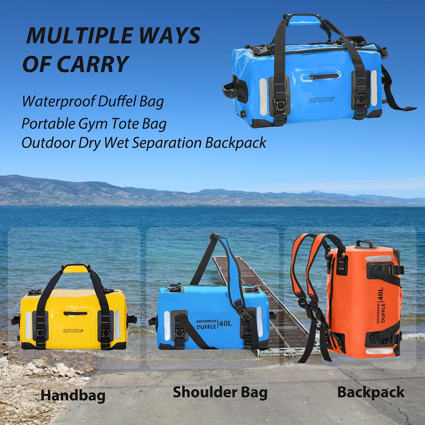 High Quality Dry Bag Backpack - Lockable Durable Sports Duffel for Kayaking, Camping, Paddle Board & Travel - Blue with Black Accents, Unisex Design for Men & Women, Water Sports Gear