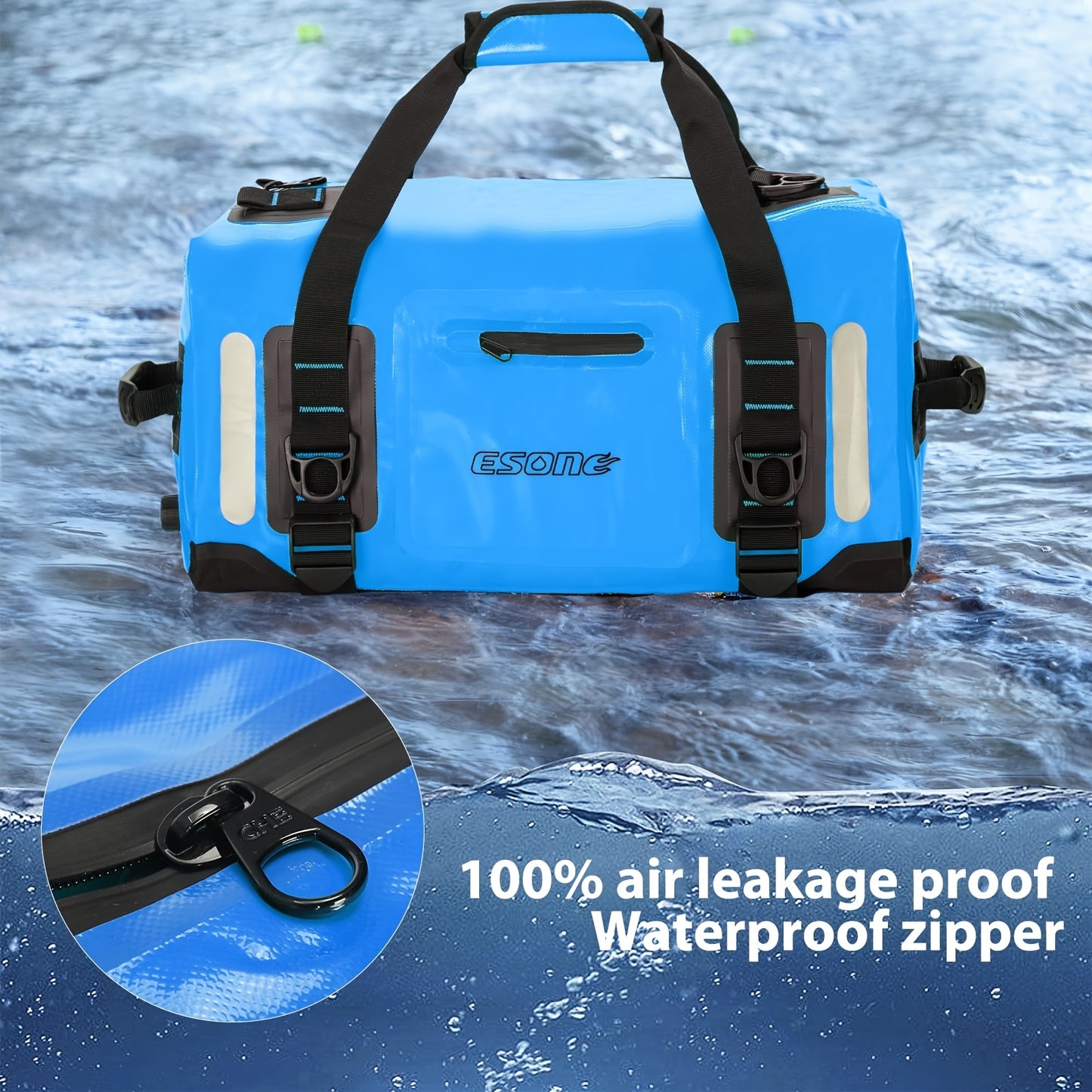 High Quality Dry Bag Backpack - Lockable Durable Sports Duffel for Kayaking, Camping, Paddle Board & Travel - Blue with Black Accents, Unisex Design for Men & Women, Water Sports Gear